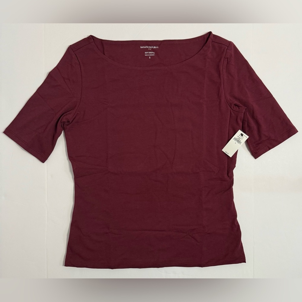 NWT Banana Republic Soft Stretch Elbow Sleeve Top Red Size S - Picture 2 of 12